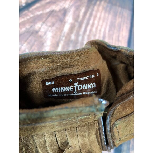 Minnetonka Rancho Brown Suede Fringe Ankle Buckle Boots Booties Womens 9 (v5L - Picture 10 of 11